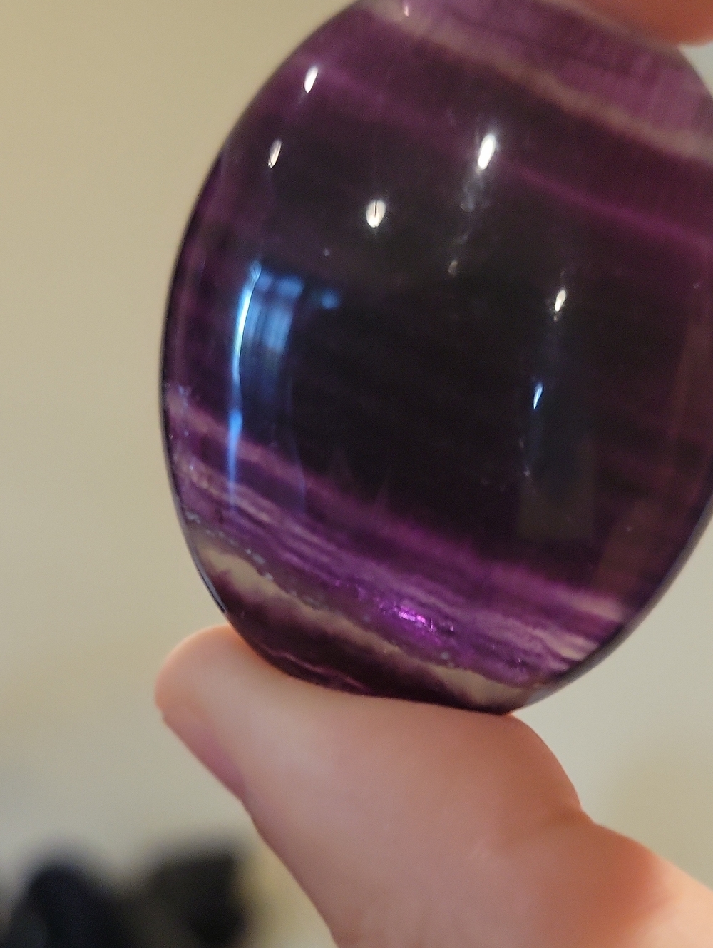 Polished Purple Fluorite Palm Stone Crystal